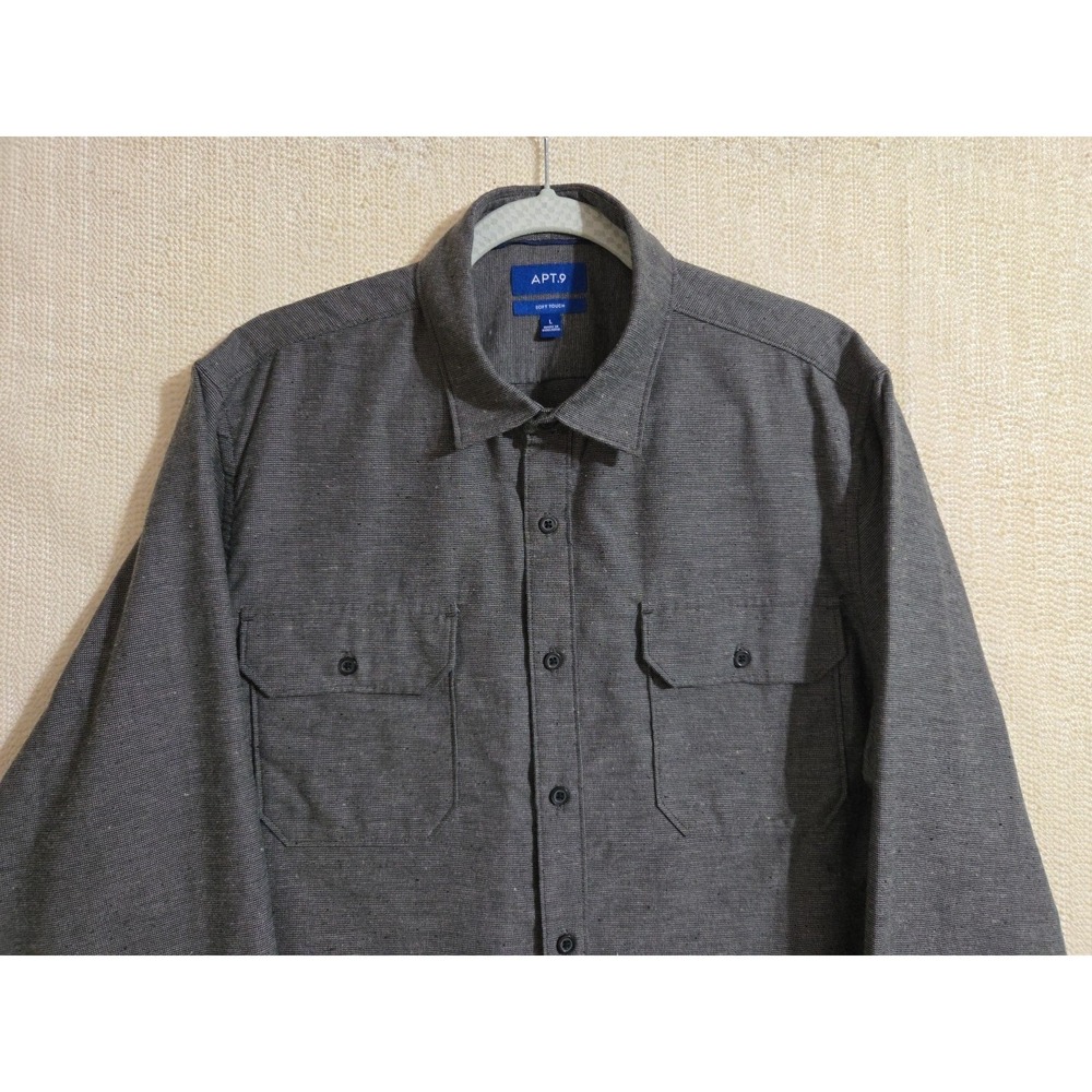 Men's Apt 9 Gray Textured Cotton Blend Long Sleeve Button Shirt Breast Pockets L